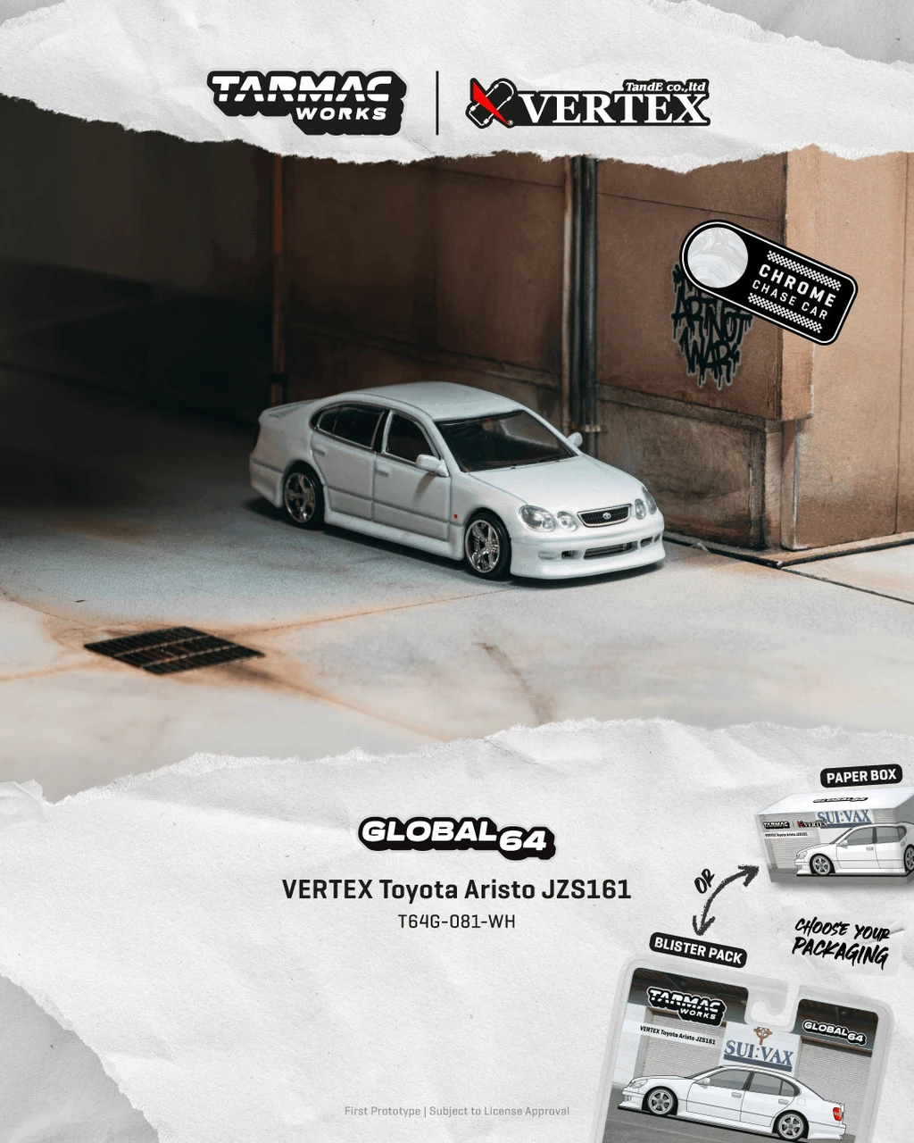1/64 Tarmac Works Vertex Toyota Aristo JZS161 (White) Diecast Car