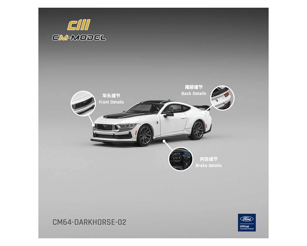 1/64 CM Model Ford Mustang Dark Horse (Oxford White) Diecast Car Model