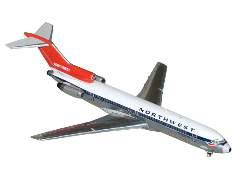 Boeing 727-200 Commercial Aircraft "Northwest Airlines" (N254US) White with Blue Stripes and Red Tail 1/400 Diecast Model by GeminiJets