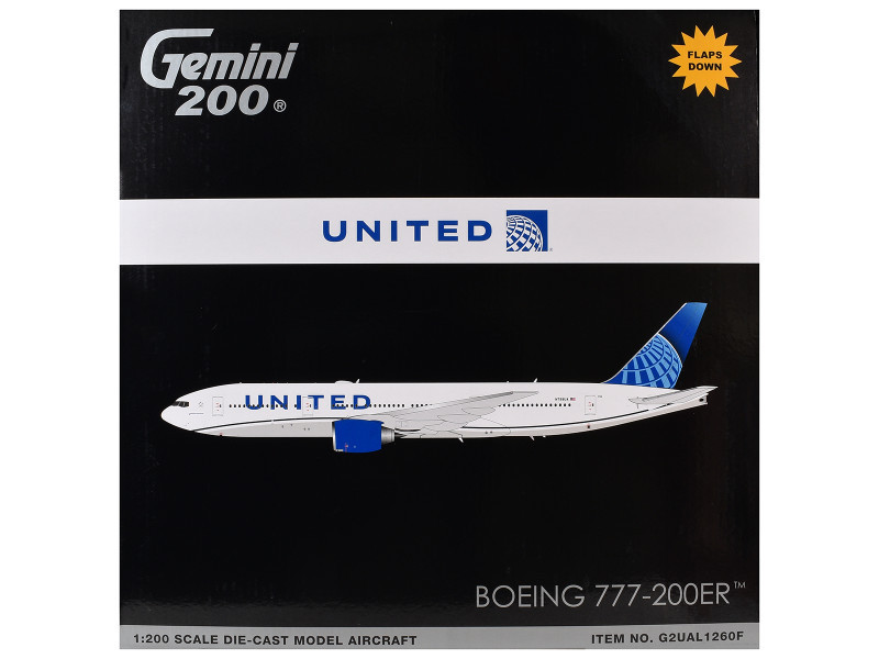 Boeing 777-200ER Commercial Aircraft with Flaps Down "United Airlines" (N798UA) White with Blue Tail "Gemini 200" Series 1/200 Diecast Model by GeminiJets