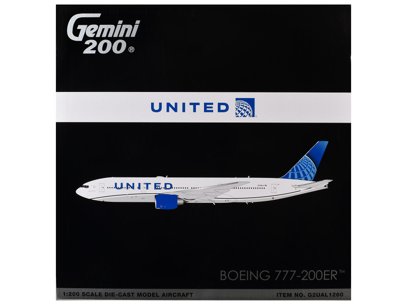 Boeing 777-200ER Commercial Aircraft "United Airlines" (N798UA) White with Blue Tail "Gemini 200" Series 1/200 Diecast Model by GeminiJets