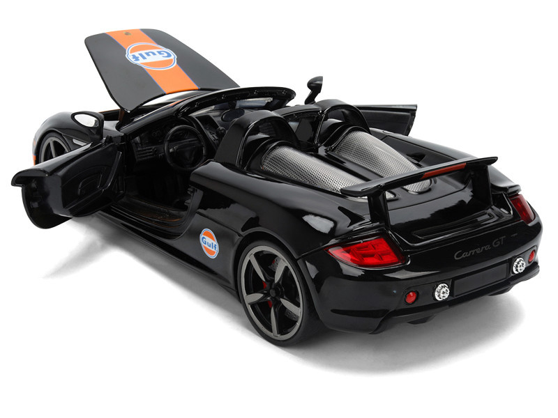 Porsche Carrera GT Convertible #7 "Gulf Oil" Black with Orange Graphics "Hyper-Spec" Series 1/24 Diecast Model Car by Jada