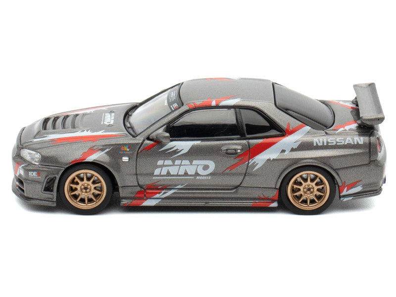 Nissan Skyline GT-R (R34) Z-Tune RHD (Right Hand Drive) Gray Metallic with Graphics "Indonesia Diecast Expo 2024 Exclusive Edition" 1/64 Diecast Model Car by Inno Models