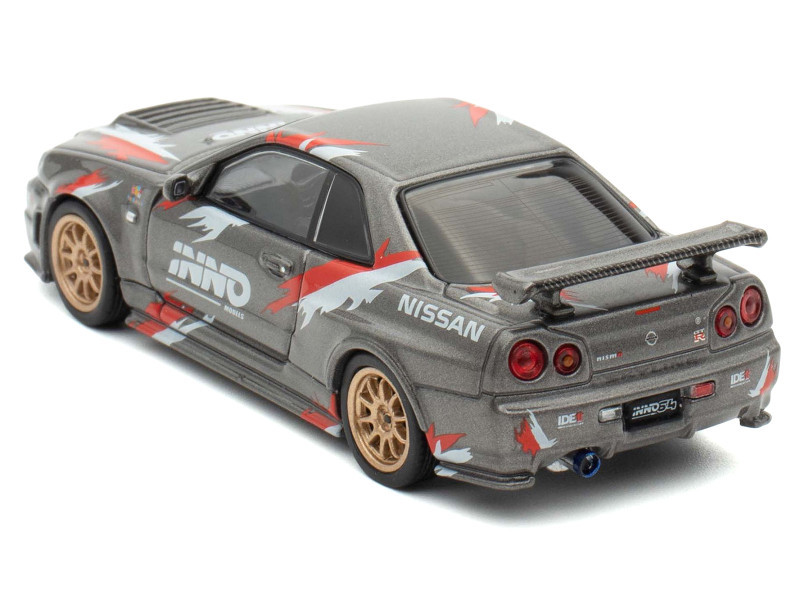 Nissan Skyline GT-R (R34) Z-Tune RHD (Right Hand Drive) Gray Metallic with Graphics "Indonesia Diecast Expo 2024 Exclusive Edition" 1/64 Diecast Model Car by Inno Models
