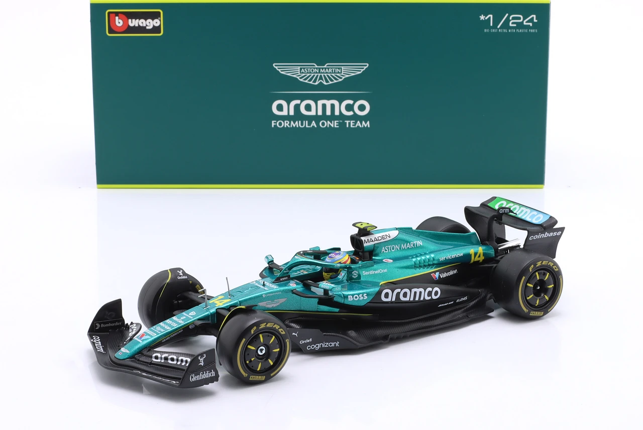 1/24 BBurago 2025 Formula 1 Fernando Alonso Aston Martin AMR25 #14 Car Model