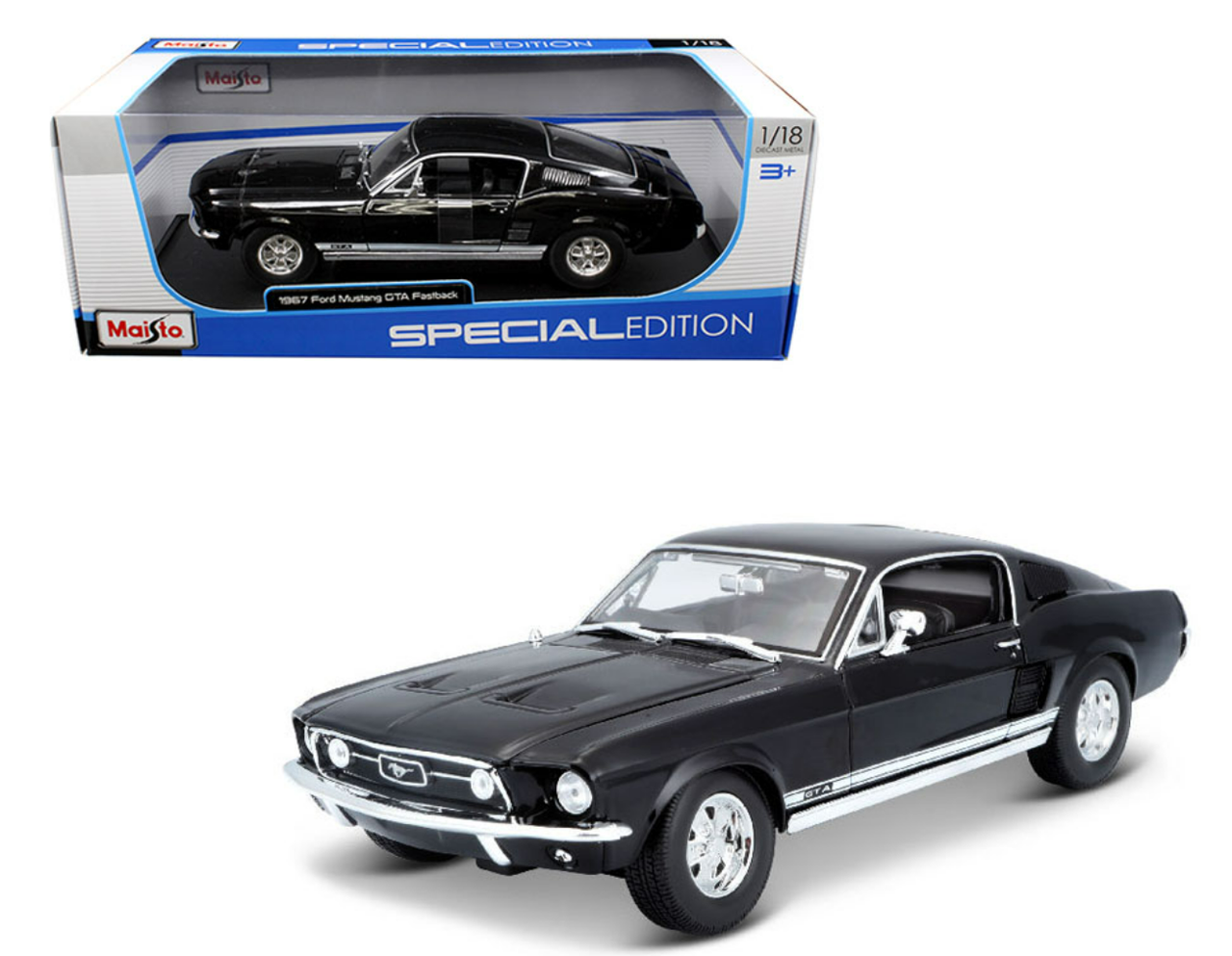 1/18 Maisto 1967 Ford Mustang GTA Fastback (Black) Diecast Car Model