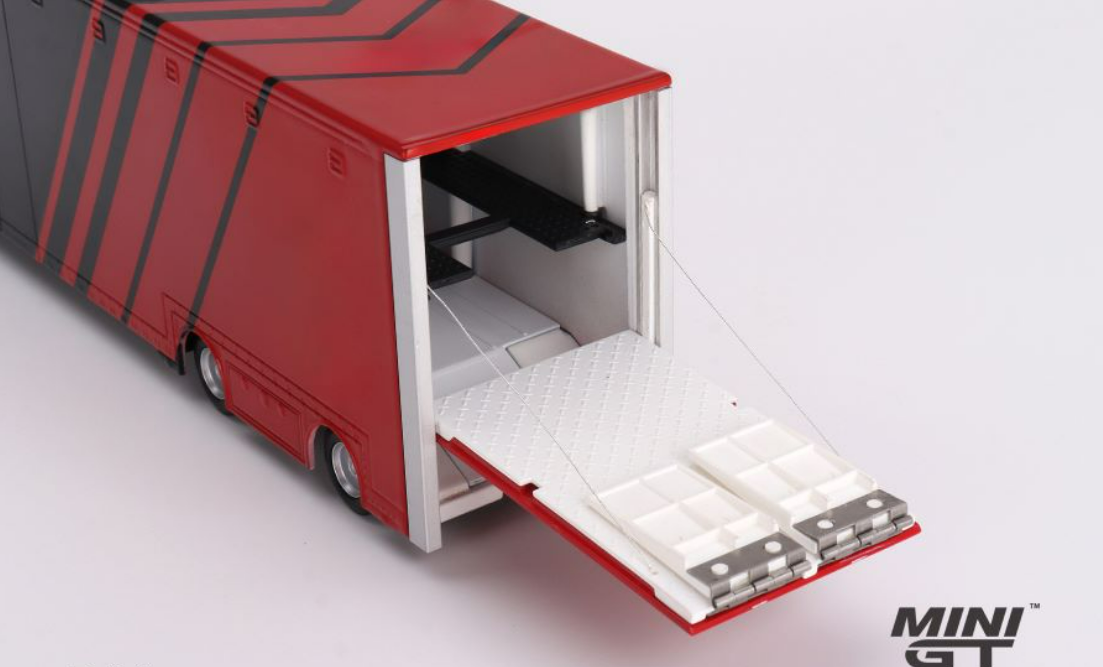 OPEN BOX DISPLAYED 1/64 Mini GT Mercedes-Benz Actros with Racing Transporter ADVAN Diecast Truck Model