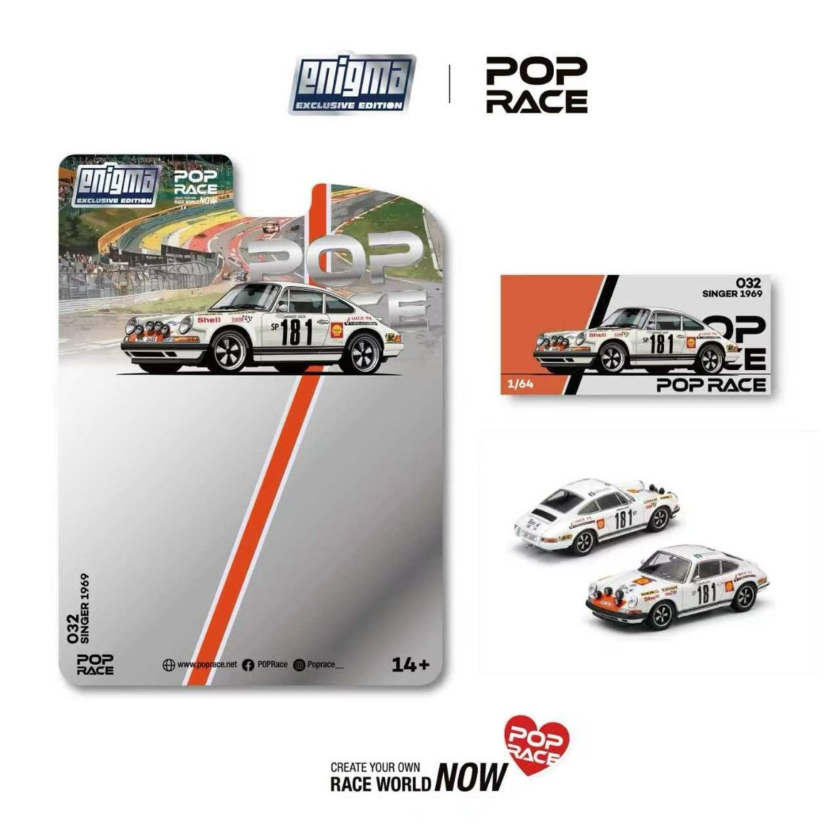 1/64 Poprace 1969 Porsche 1969 Tour De France #181 (White) Diecast Car Model