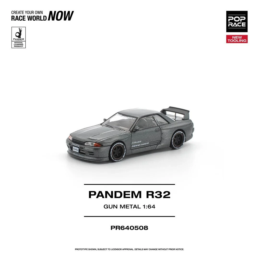 1/64 Poprace Nissan Pandem Skyline GT-R R32 (Gun Metal Grey) Diecast Car Model