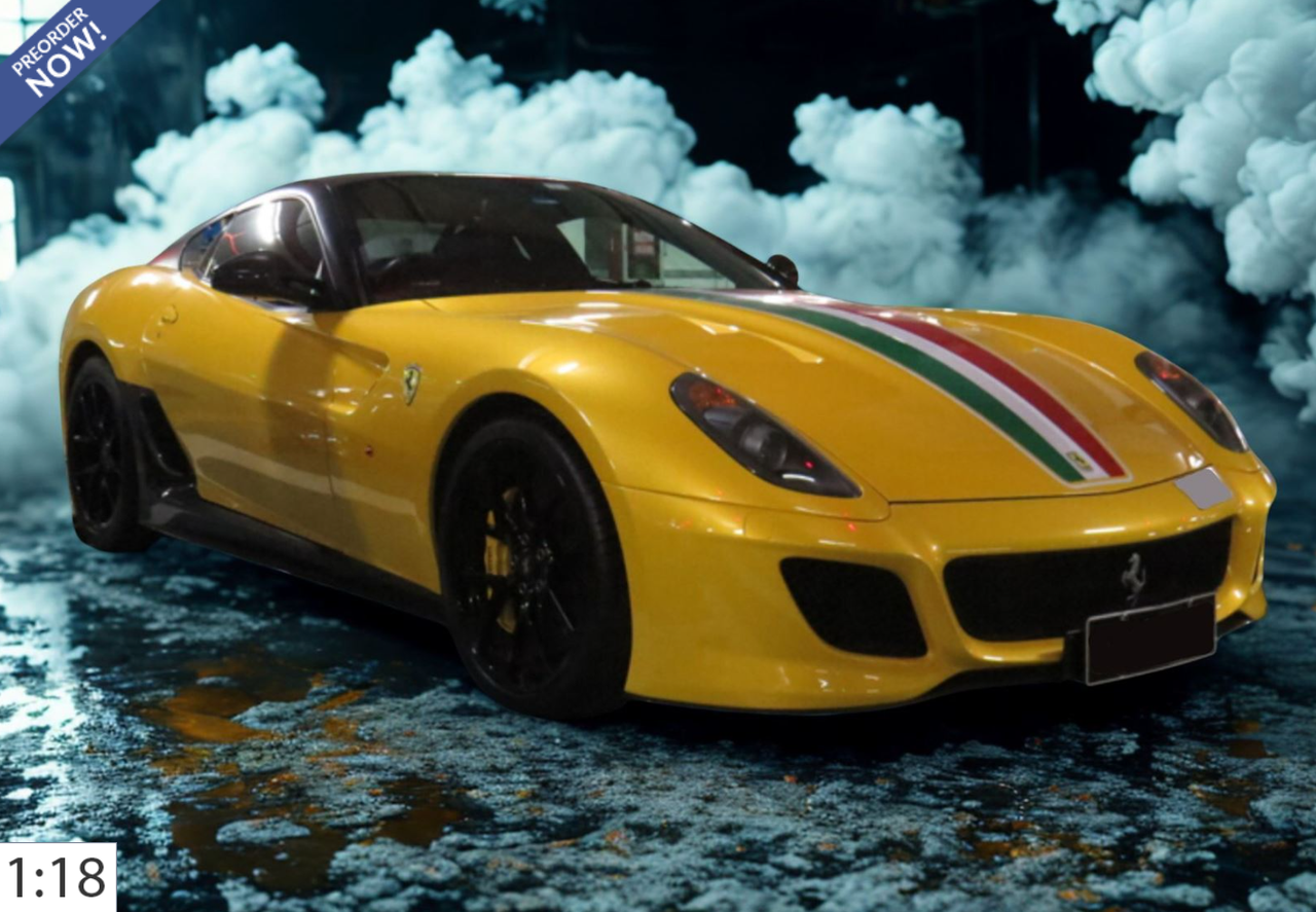 1/18 BBR 2010 Ferrari 599 GTO (Tri-Coat Yellow with Black Roof & Italian Flag Stripe) Car Model Limited 27 Peces