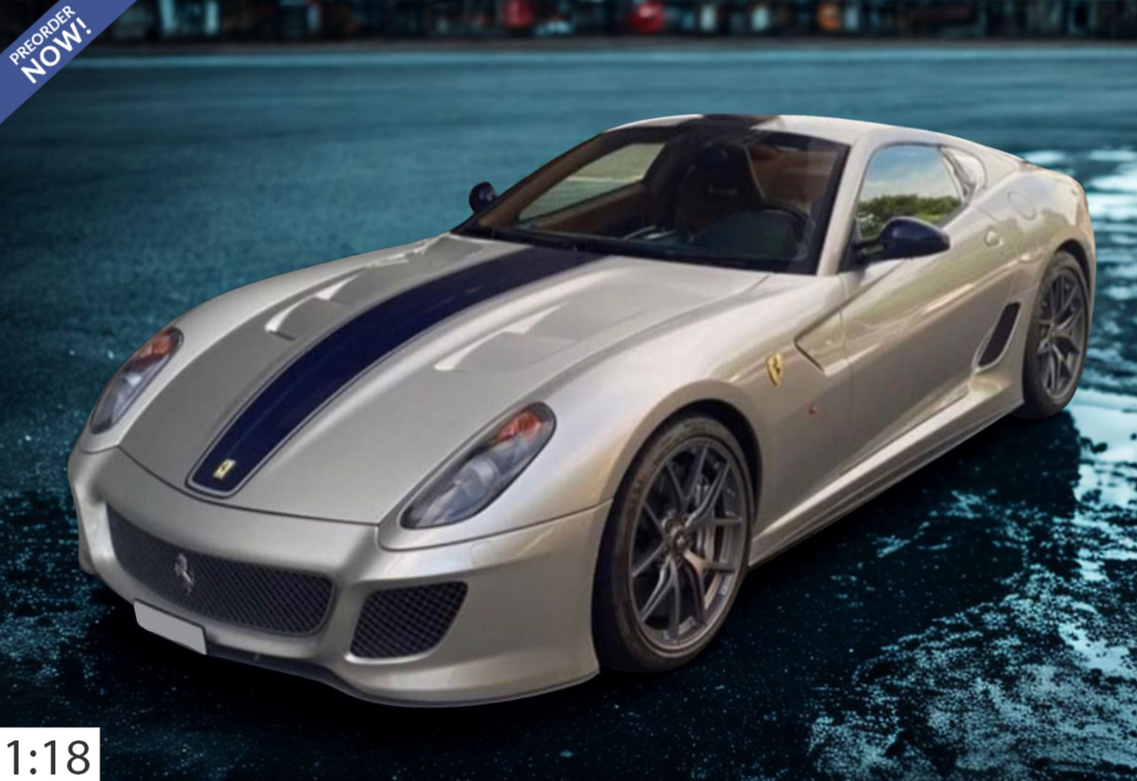 1/18 BBR 2010 Ferrari 599 GTO (Ingrid Grey with Blue Stripe) Car Model Limited 27 Peces