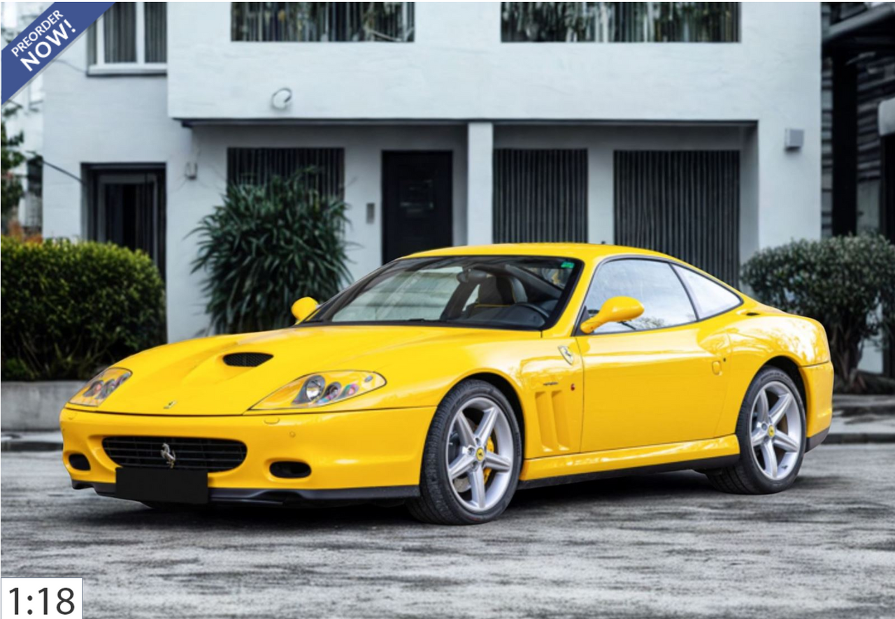 1/18 BBR 2002 Ferrari 575M Maranello (Modena Yellow with Black Interior) Car Model