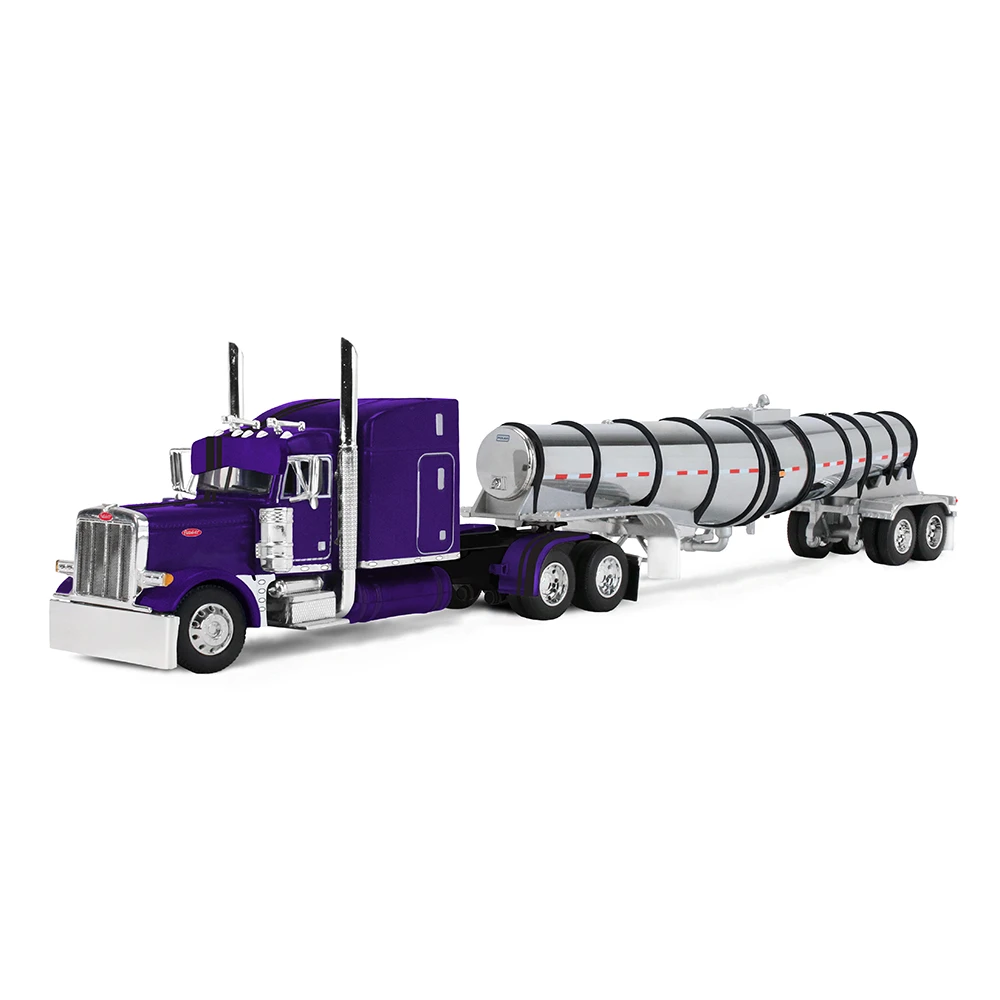 1/64 First Gear Peterbilt Model 379 Wild Orchid with 63” Mid-Roof Sleeper & Polar® Deep Drop Trailer Diecast Model