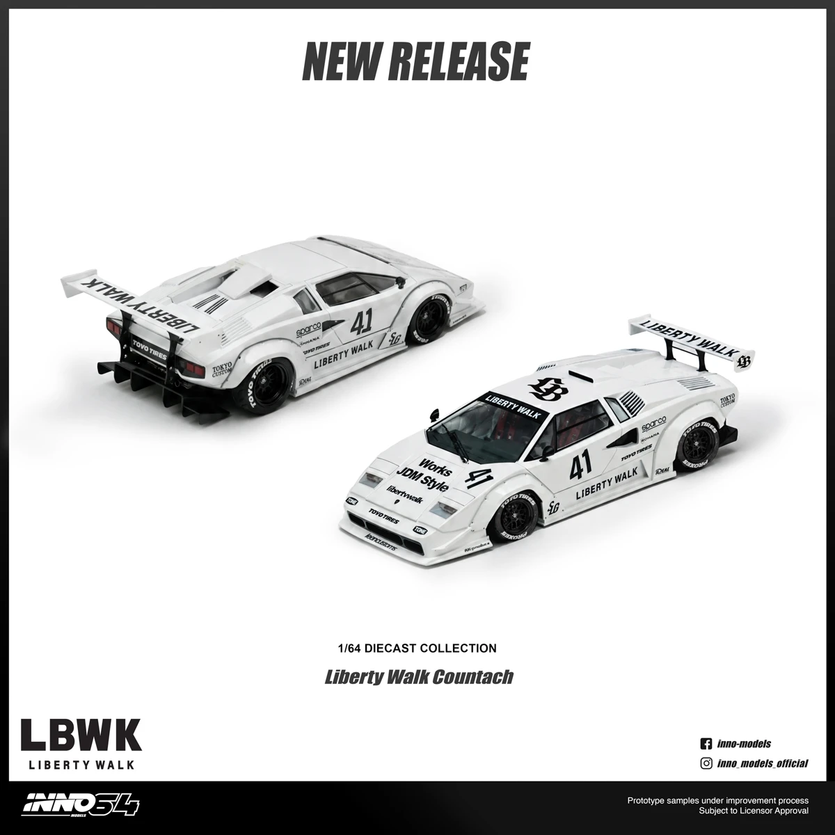 1/64 Inno Lamborghini Countach Liberty Walk #41 (White) Diecast Car Model