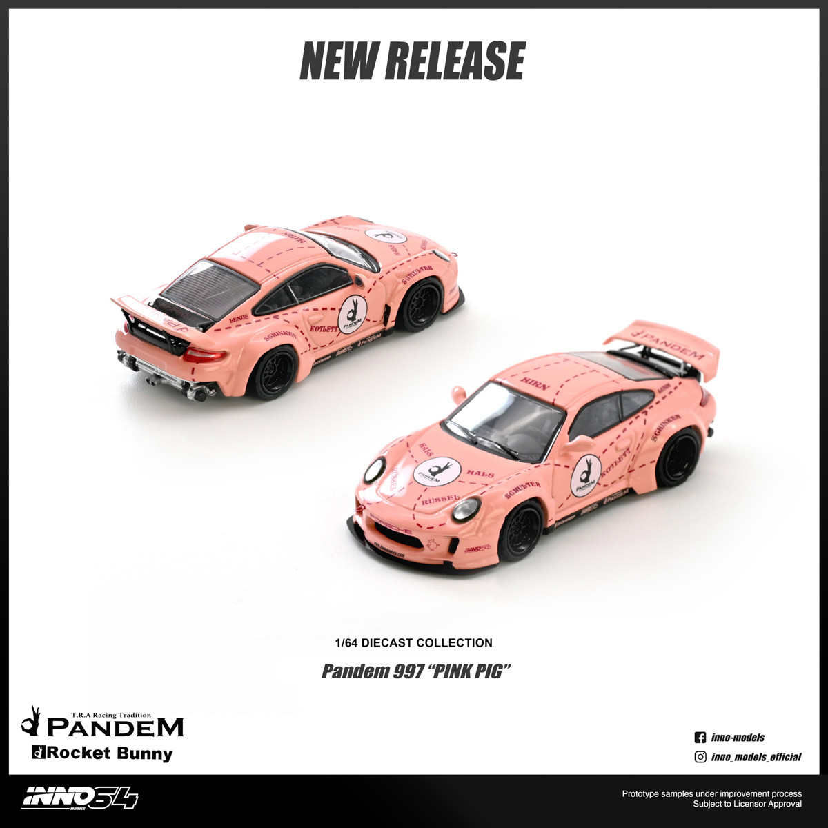 1/64 Inno Porsche 911 (997) Pandem Pink Pig Diecast Car Model