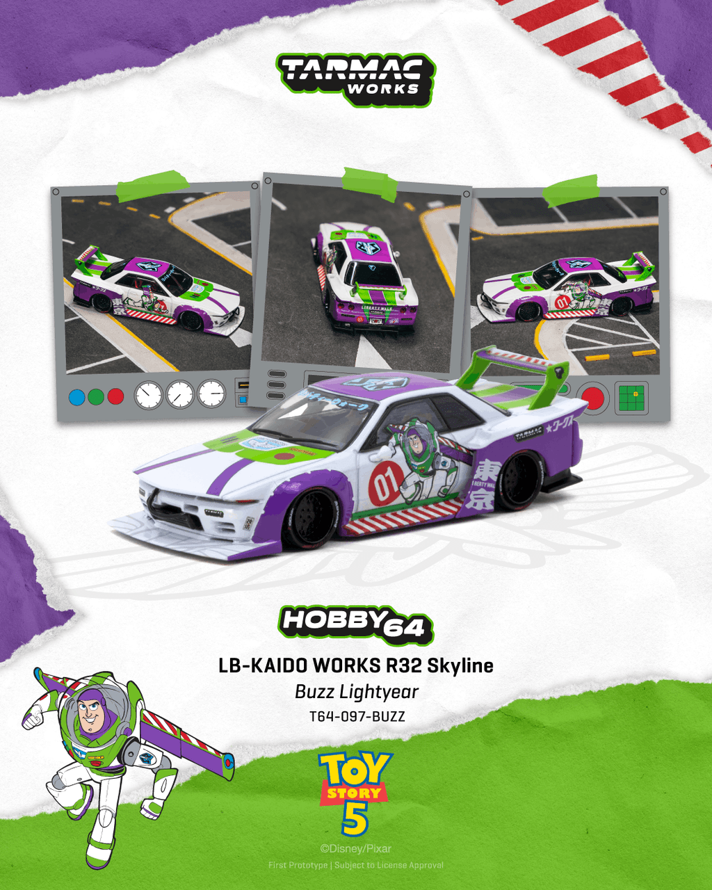 1/64 Tarmac Works LB-KAIDO WORKS R32 Skyline Buzz Lightyear Diecast Car Model