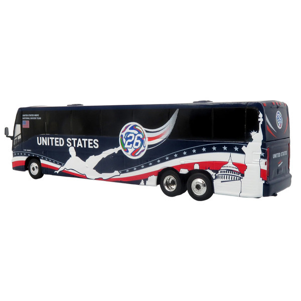 MCI J4500 Coach Bus "United States National Soccer Team" Dark Blue with Graphics "International Federation of the Global Game" Series Limited Edition to 504 pieces Worldwide 1/87 (HO) Diecast Model by Iconic Replicas