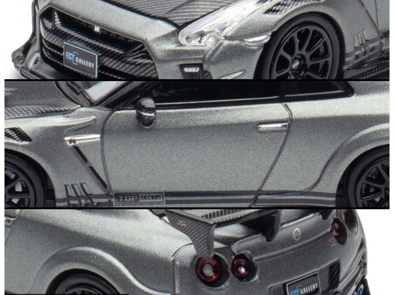 Nissan GT-R (R35) "Top Secret" RHD (Right Hand Drive) Gray Metallic with Carbon Hood "IAM Bangkok 2025 Event Edition" 1/64 Diecast Model Car by Inno Models