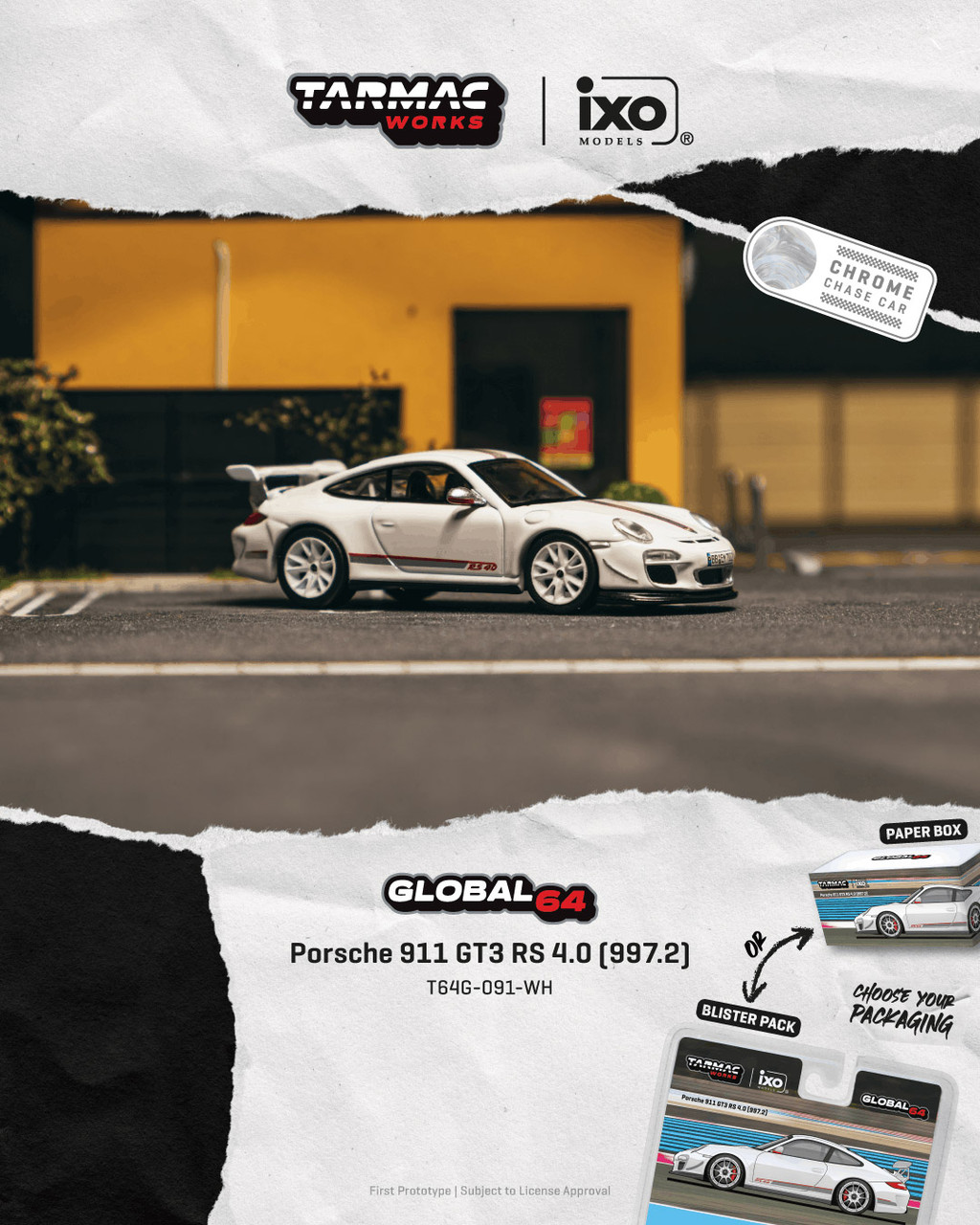 1/64 Tarmac Works Porsche 911 GT3 RS 4.0 (997.2) (White) Diecast Car Model