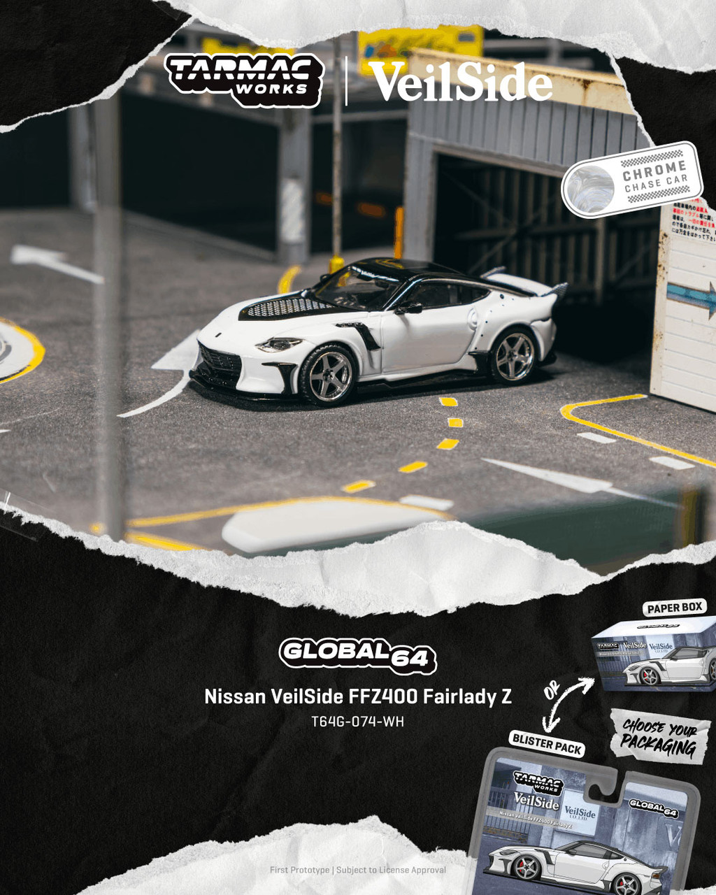 1/64 Tarmac Works Nissan VeilSide FFZ400 Fairlady Z (White) Diecast Car Model