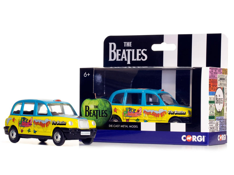 The Beatles London Taxi RHD (Right Hand Drive) "Hello Goodbye" Blue and Yellow with Graphics Diecast Model by Corgi