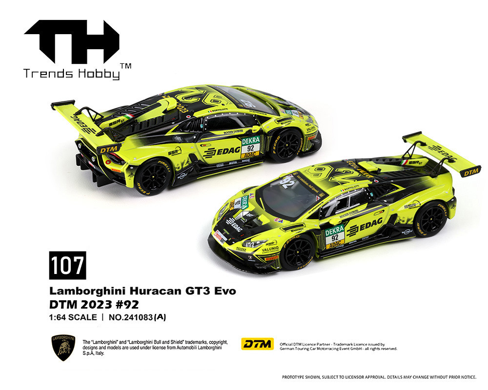 1/64 Trends Hobby 2023 Lamborghini Huracan GT3 EVO DTM 2023 #92 Diecast Car Model