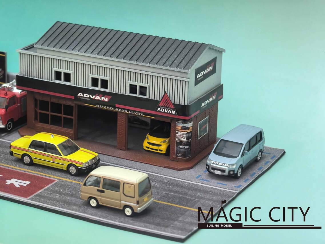 1/64 Magic City Japan ADVAN Shop Diorama with LED (Cars & Figures NOT Included)