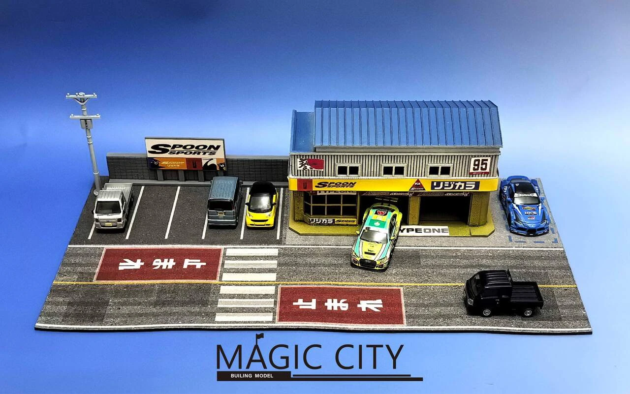 1/64 Magic City Japan SPOON Shop Diorama with LED (Cars & Figures NOT Included)