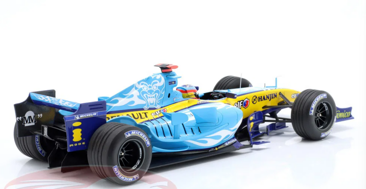 1/18 Minichamps 2005 Formula 1 Renault R25 #5 2nd Belgian GP Fernando Alonso Formula 1 World Champion 2005 Car Model