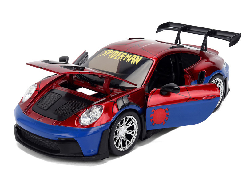 Porsche 911 GT3 RS (992) Red and Blue with Graphics and Spider-Man