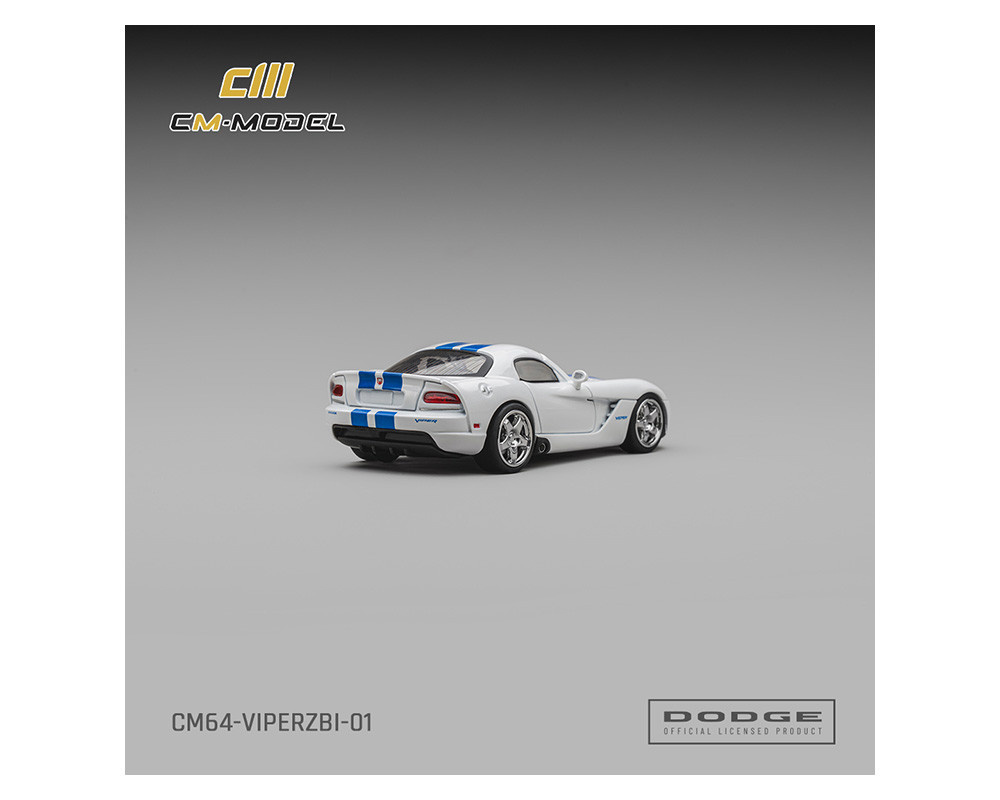 1/64 CM Model Dodge Viper (ZBI) (Stone White with Blue Racing Stripes) Diecast Car Model