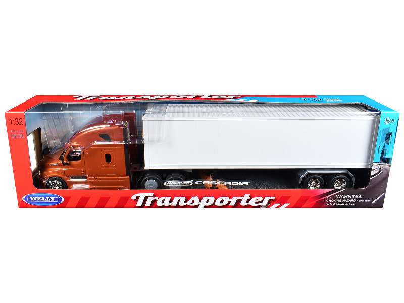 1/32 Welly Freightliner Cascadia Truck (Brown with White Container) "Transporter" Diecast Model