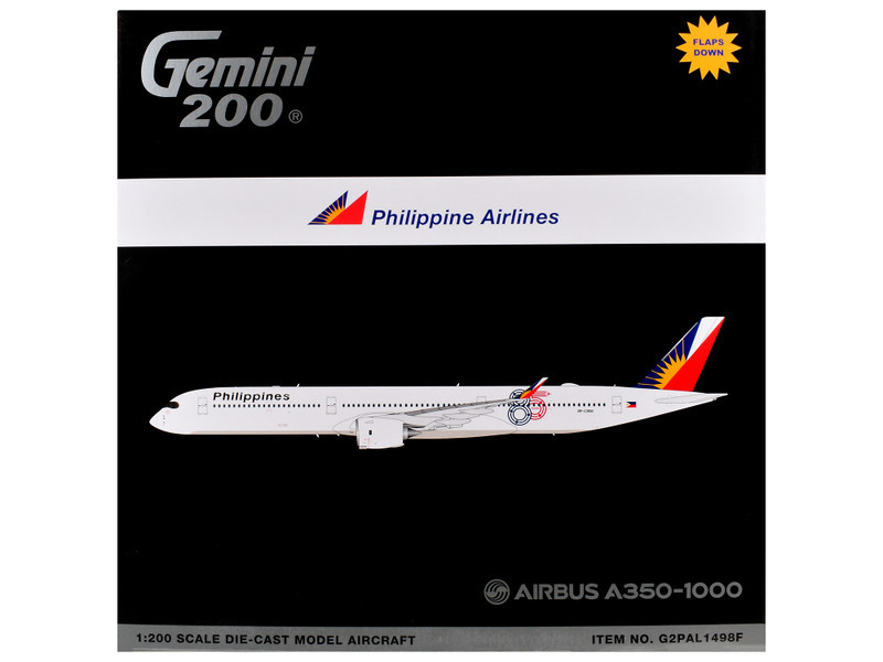 Airbus A350-1000 Commercial Aircraft with Flaps Down "Philippine Airlines" (RP-C3510) White with Tail Graphics "Gemini 200" 1/200 Diecast Model Airplane by GeminiJets