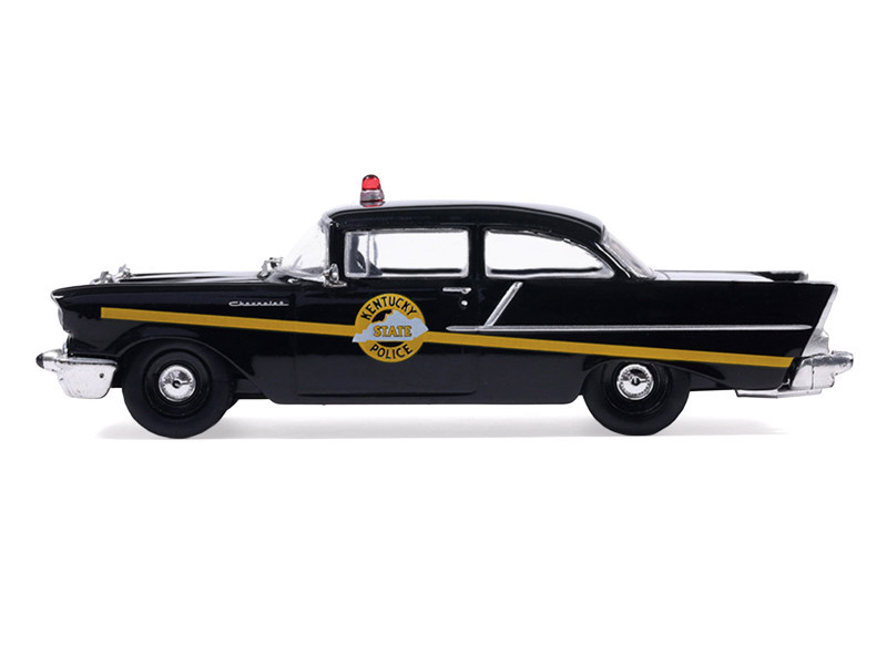 1957 Chevrolet One-Fifty Police Car "Kentucky State Police" Black with Yellow Stripes 1/64 Diecast Model Car by IXO Models