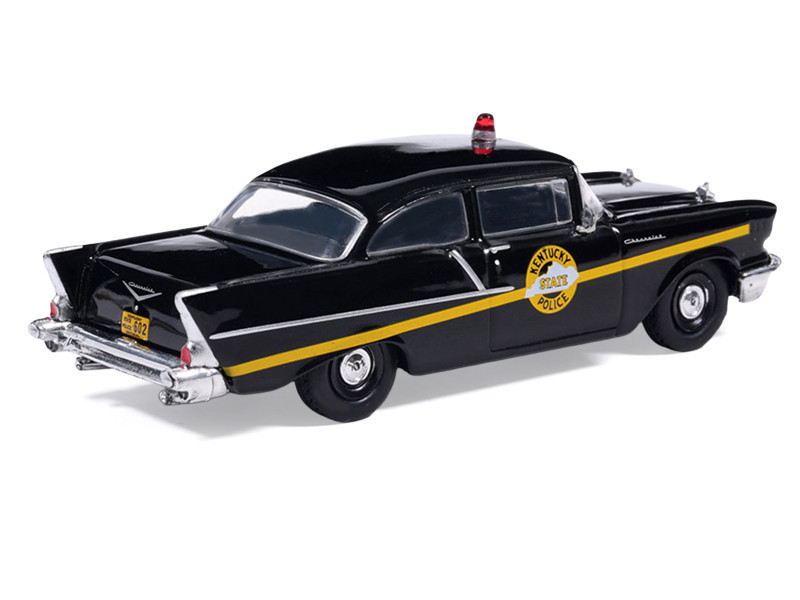 1957 Chevrolet One-Fifty Police Car "Kentucky State Police" Black with Yellow Stripes 1/64 Diecast Model Car by IXO Models