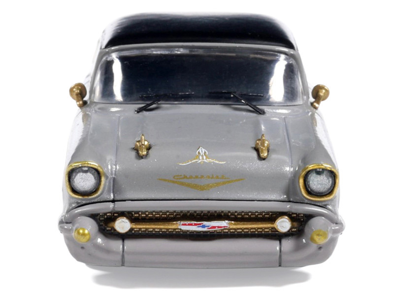 1957 Chevrolet Bel Air Lowrider Gray with Black Top and Gold Accents 1/64 Diecast Model Car by IXO Models
