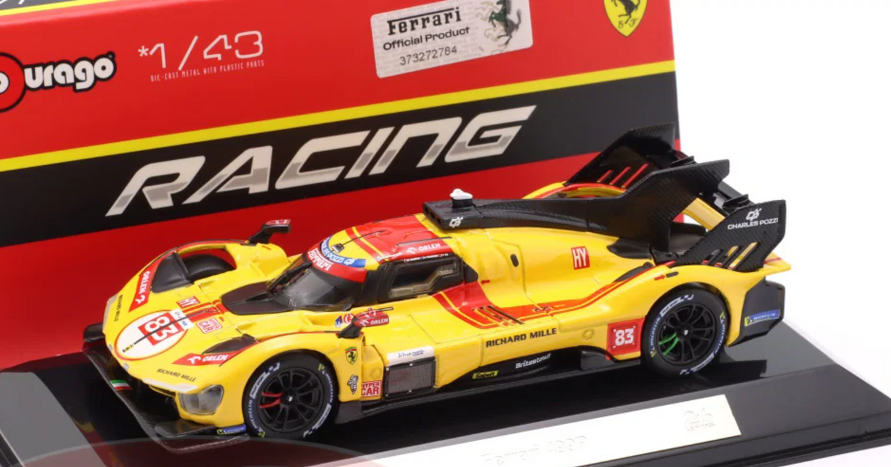 1/43 BBurago Ferrari 499P #83 Winner 24h LeMans 2025 Kubica, Ye, Hanson Diecast Car Model Elite Package