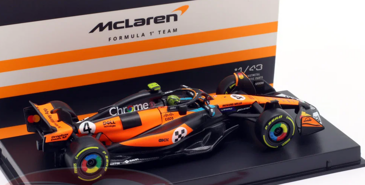 1/43 BBurago 2025 Formula 1 Lando Norris MCL39 #4 Winner Monaco GP Formula 1 World champion 2025 Car Model
