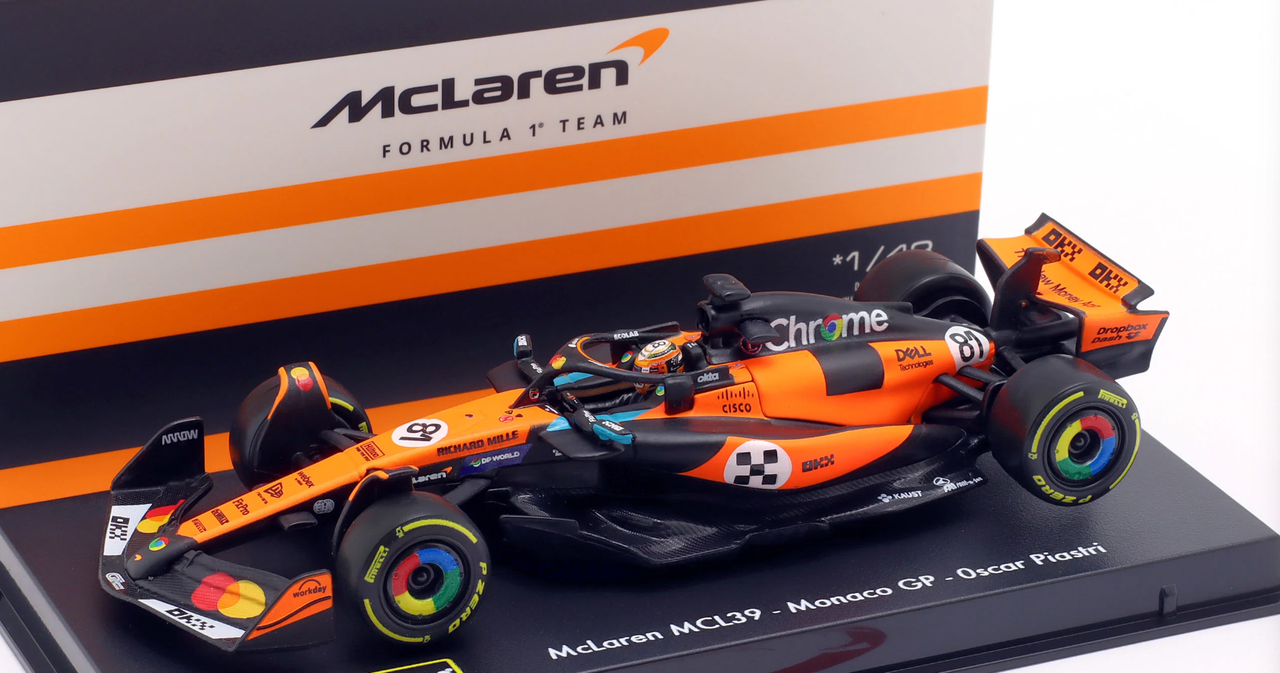 1/43 BBurago 2025 Formula 1 Oscar Piastri McLaren MCL39 #81 3rd Monaco GP Car Model