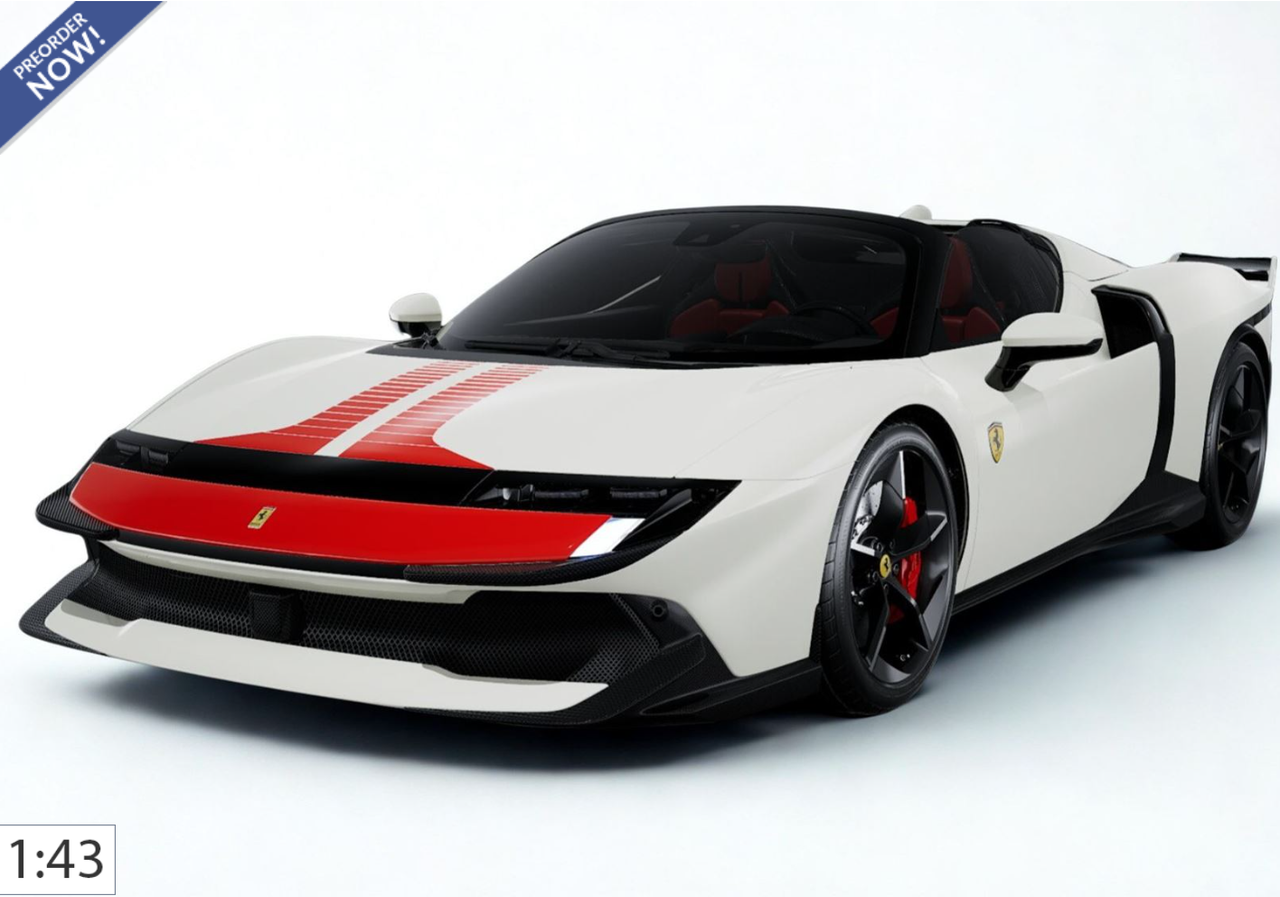 1/43 BBR Ferrari 849 Testarossa Spider Assetto Fiorano (Bianco Italia White with Red Racing Stripe) Car Model Limited 20 Pieces