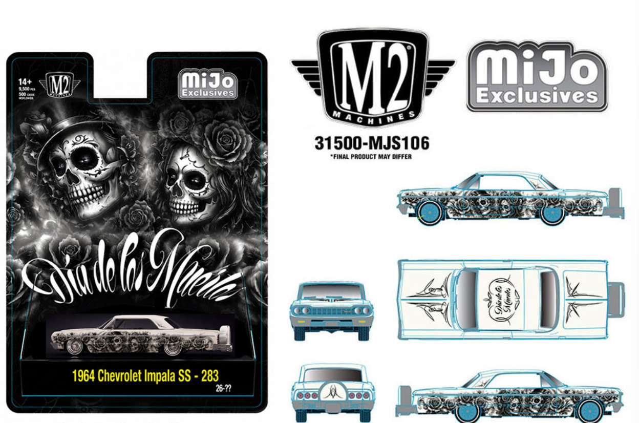 1/64 M2 Machines “Dias De Los Muertos” 1964 Chevrolet Impala SS Hard Top Lowriders Diecast Car Model