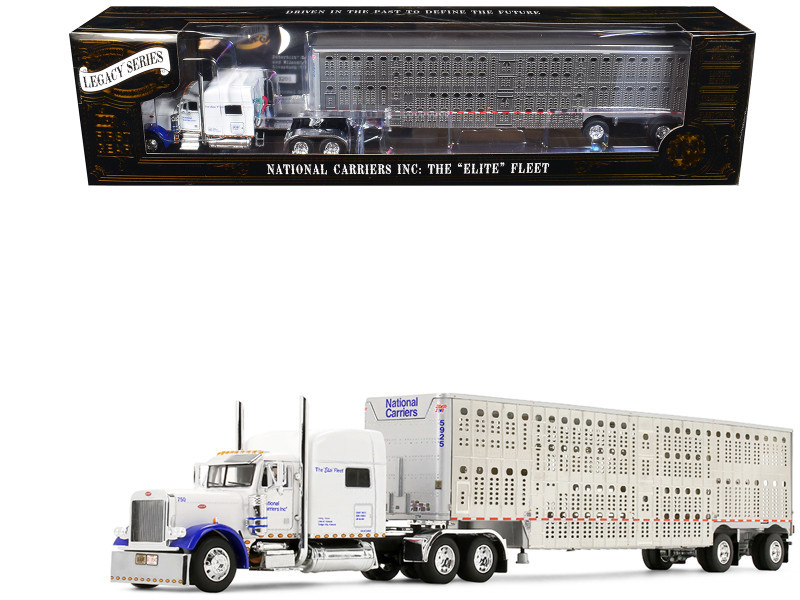 1/64 First Gear Peterbilt Model 379 with 70” Mid-Roof Sleeper & Wilson Silverstar Livestock Trailer National Carriers Diecast Model