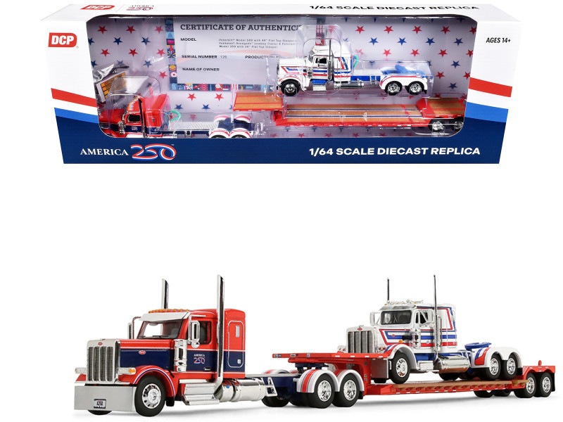 1/64 First Gear Peterbilt Model 589 with 44” Flat Top Sleeper & Fontaine RenegadeTM LXT40 Lowboy Trailer with Peterbilt Model 359 Load Diecast Model