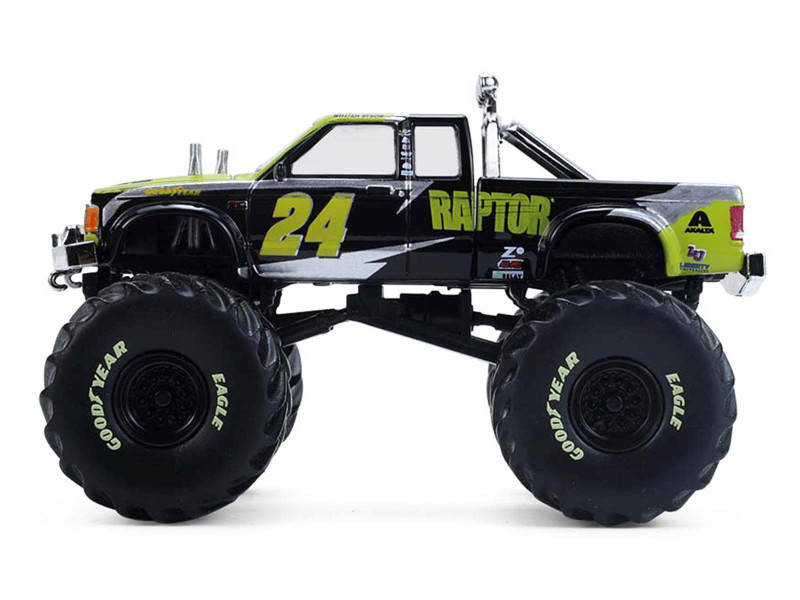 1986 Chevrolet S10 Monster Truck #24 "Raptor" Black and Green with Graphics "Kings of Crunch - Hendrick Motorsports Tribute" Special Edition 1/64 Diecast Model Car by Greenlight
