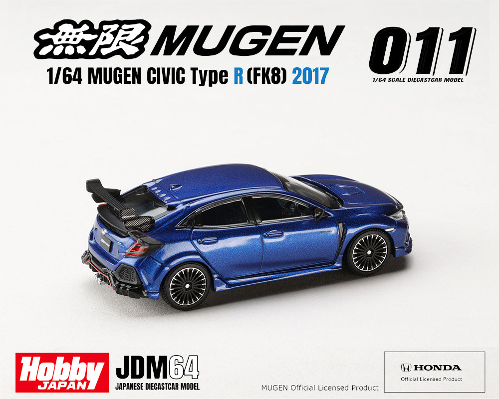 1/64 Hobby Japan 2017 Mugen Honda Civic Type R (FK8) (Racing Blue) Diecast Car Model