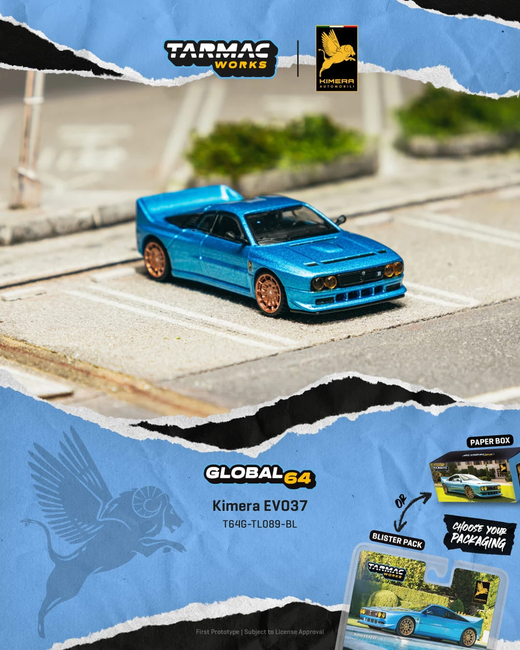 1/64 Tarmac Works Lancia Rally 037 Kimera EVO37 (Blue) Diecast Car Model