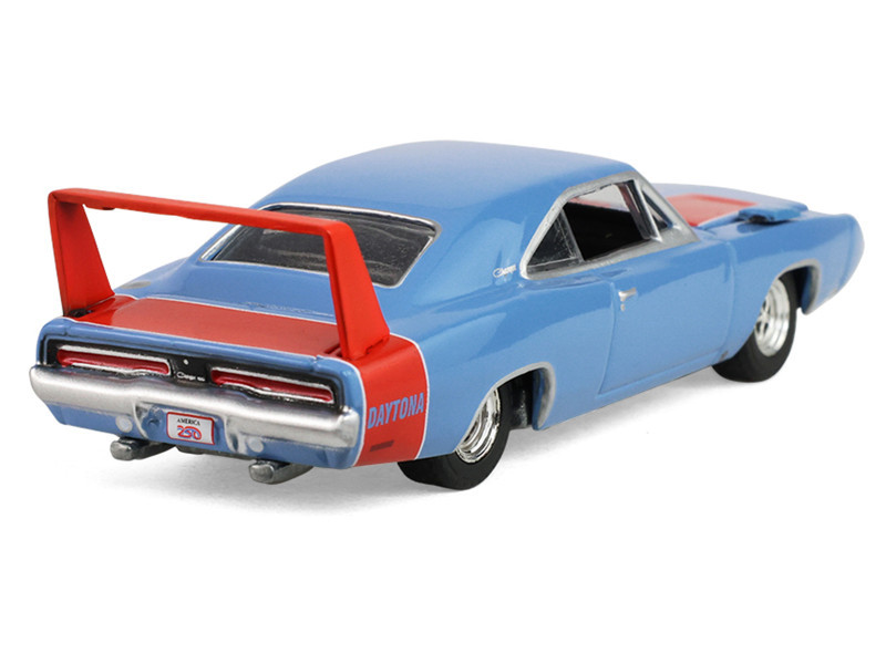 1969 Dodge Charger Daytona Blue with Red Stripes "America 250 Edition" "Anniversary Collection" Series 18 1/64 Diecast Model Car by Greenlight