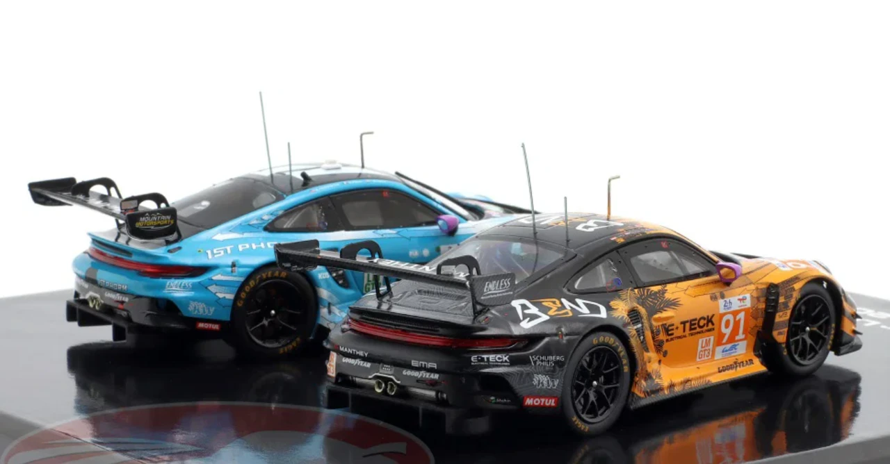 1/43 Ixo 2-Car Set Porsche 911 GT3 R 24h LeMans Class Winner LMGT3 24h LeMans 2025 & Class Winner LMGT3 24h LeMans 2024 Richard Lietz, Morris Schuring, Yasser Shahin & Ryan Hardwick, Richard Lietz, Riccardo Pera Diecast Car Models