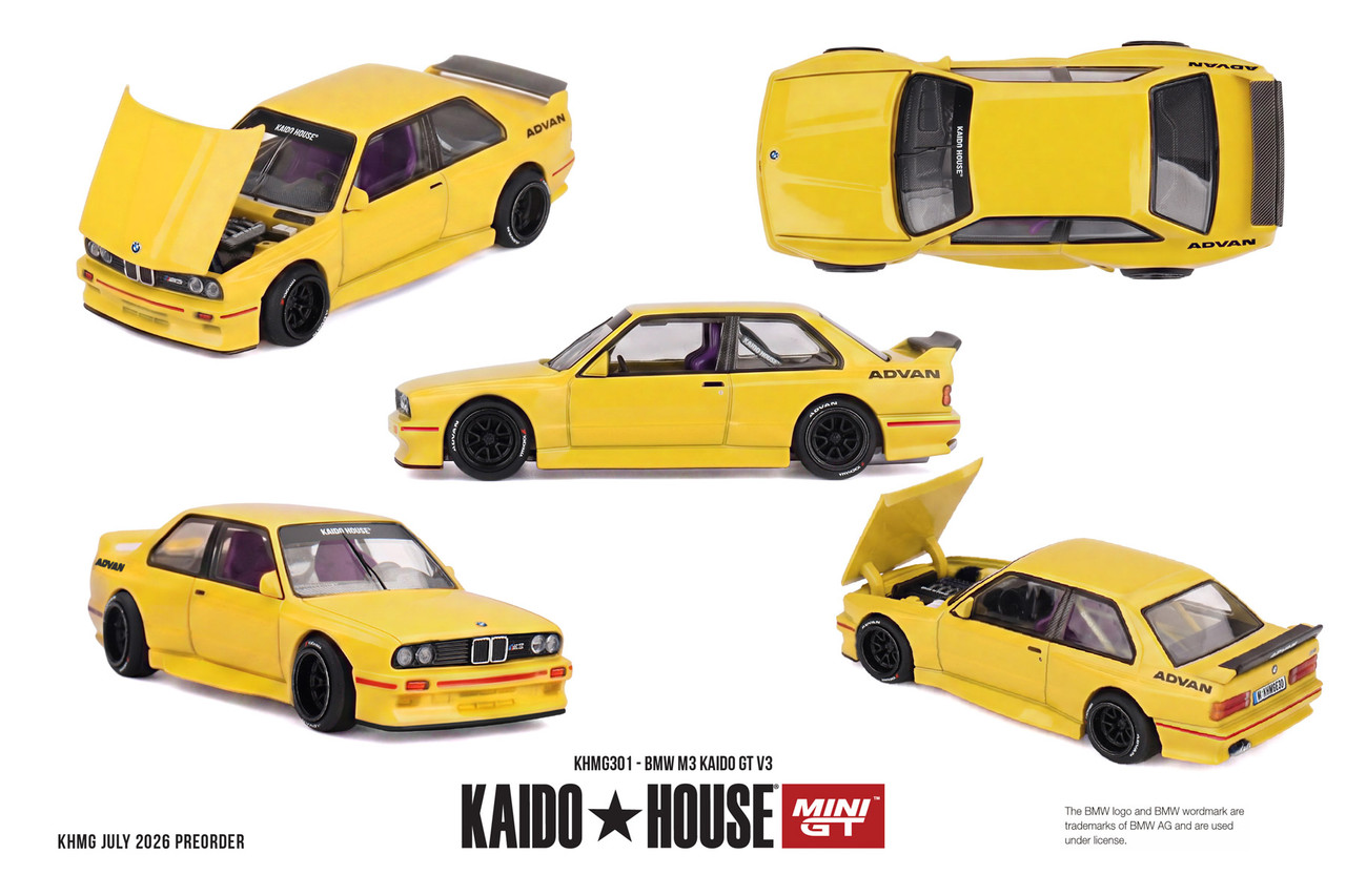 1/64 Kaido House BMW M3 E30 Kaido GT V3 China Edition (Yellow) Diecast Car Model
