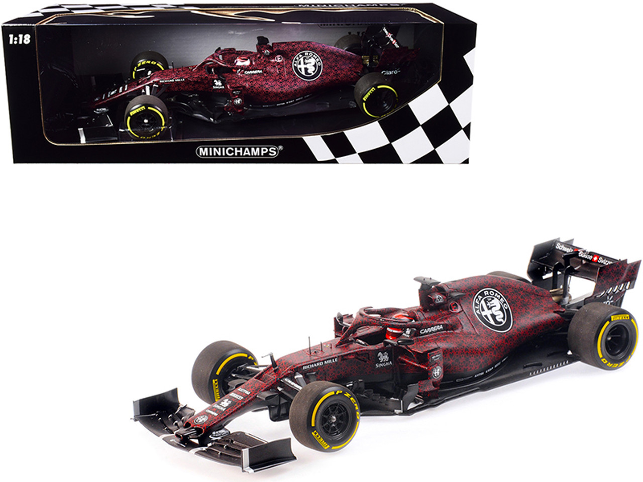 Alfa Romeo Racing C38 Kimi Raikkonen Valentine's Day Livery Shakedown in Fiorano 14th February, 2019 (Formula One Racing Car) Limited Edition to 702 pieces Worldwide 1/18 Diecast Model Car by Minichamps